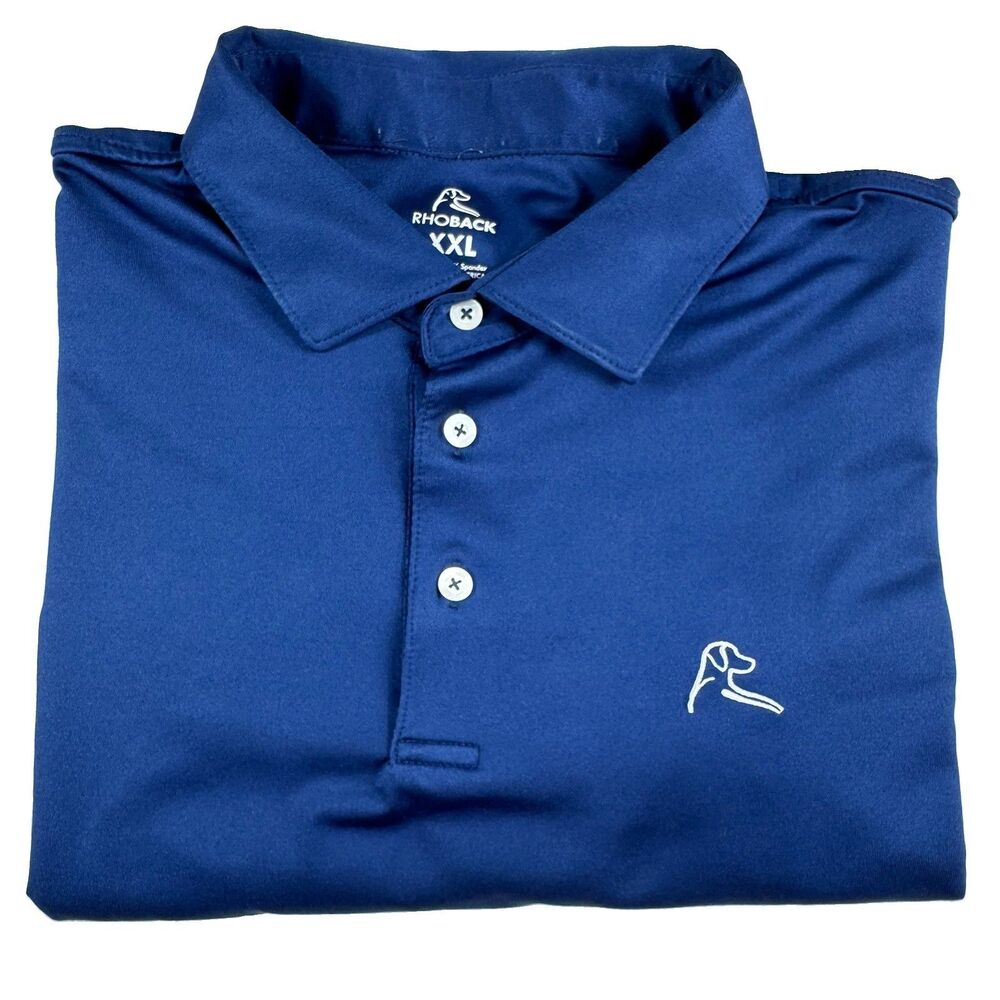 Rhoback Performance Golf Polo Shirt Men's 2XL Blue Stretch Comfort Sport Outdoor